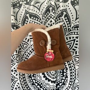 Cafe Brown Suede Boots with Buttons